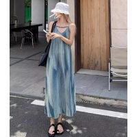 French style stunning tie dye camisole dress for women in summer, loose and lazy style, beach vacation, beach long dress