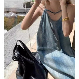 French style stunning tie dye camisole dress for women in summer, loose and lazy style, beach vacation, beach long dress