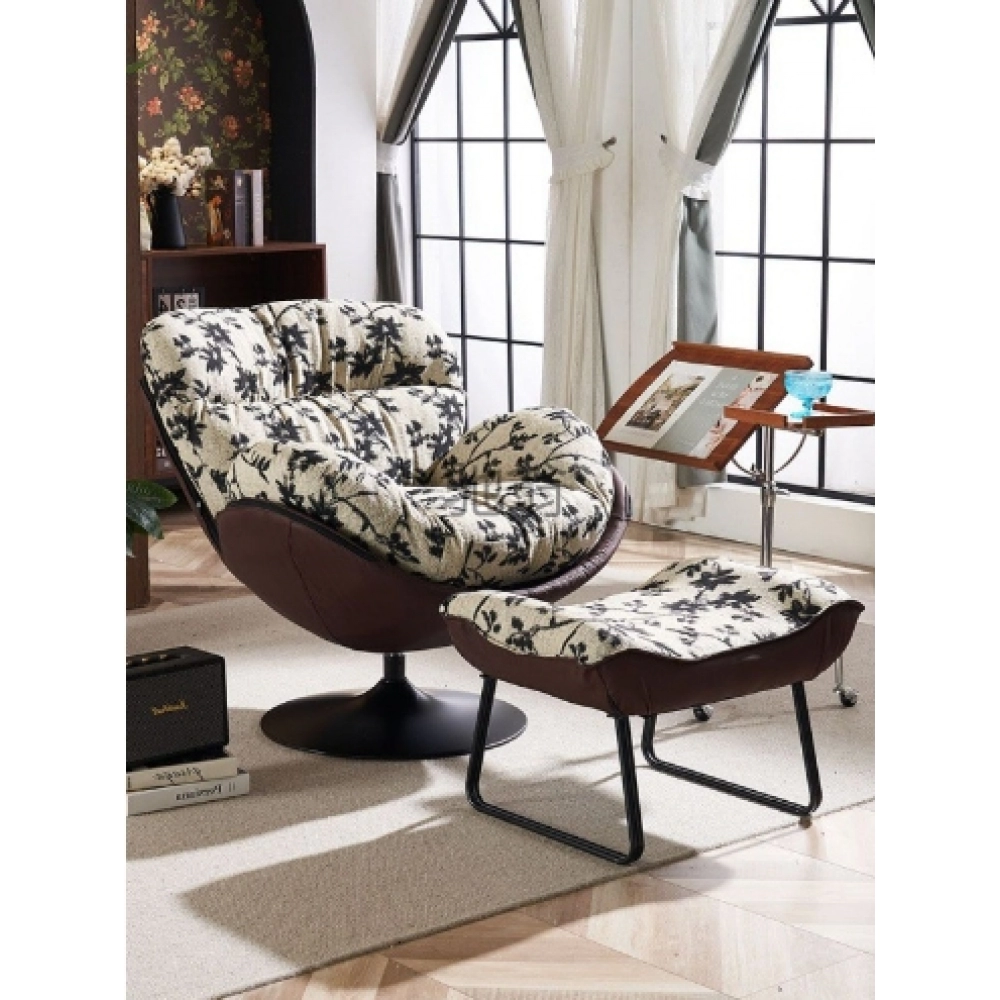 Nordic single chair living room eggshell chair small household lazy sofa casual retro floral cloth rotating sofa Nordic single chair living room eggshell chair small household lazy sofa casual retro floral cloth rotating sofa