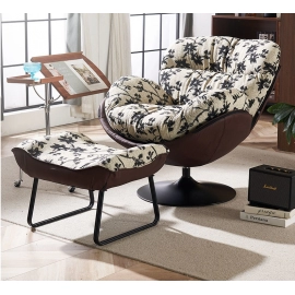 Nordic single chair living room eggshell chair small household lazy sofa casual retro floral cloth rotating sofa